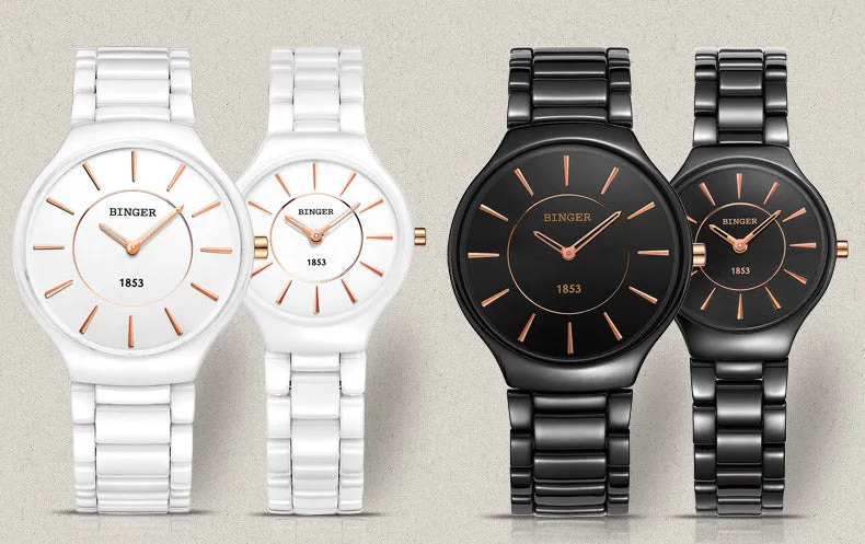Binger Swiss Ceramic Quartz Couple Watch BS8006CA