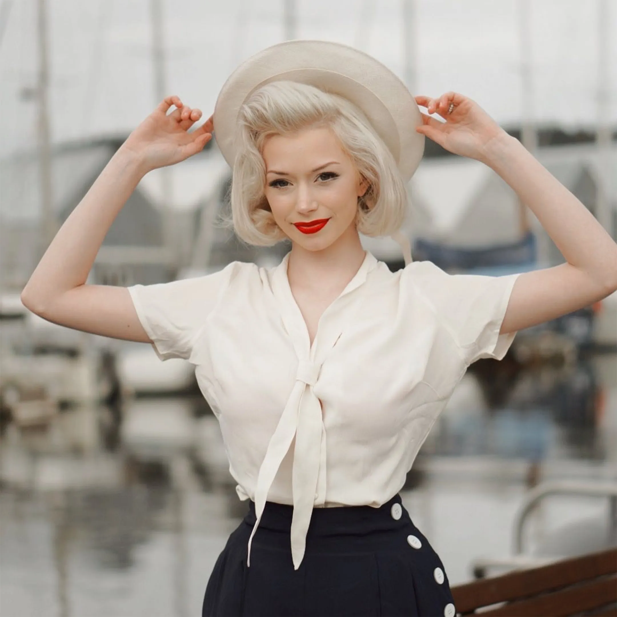 Bonnie Sailor Blouse Short Sleeve in Powder Blue