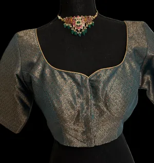Brocade pure silk emerald green blouse online usa silk blouses ready to wear online shopping bandhani blouse online