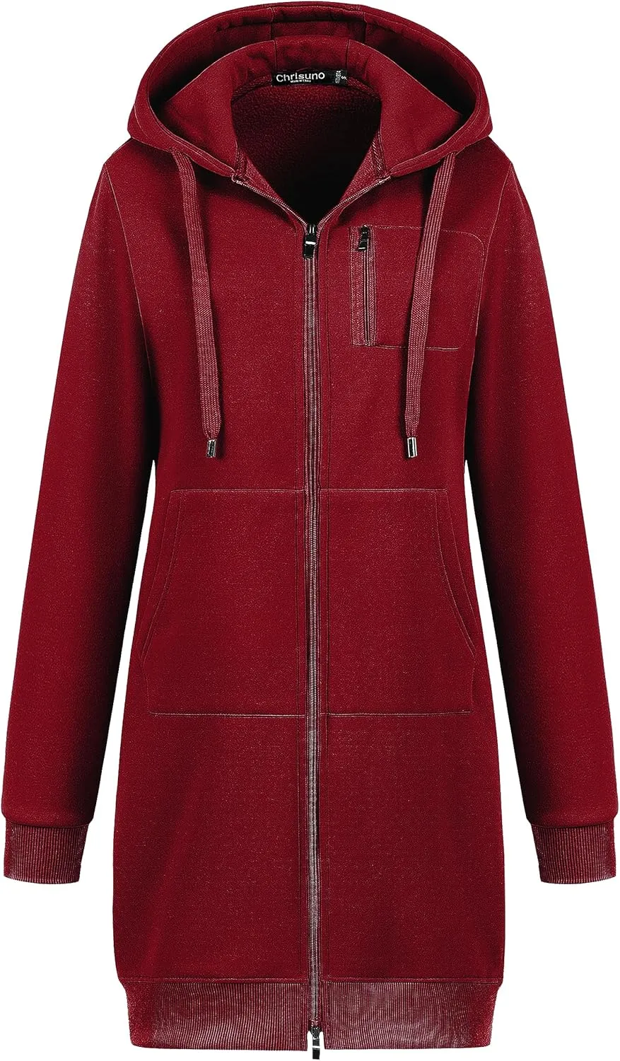 Chrisuno Women's Plus Size Casual Zip Up Hoodie Long Tunic Sweatshirts Fleece Jackets