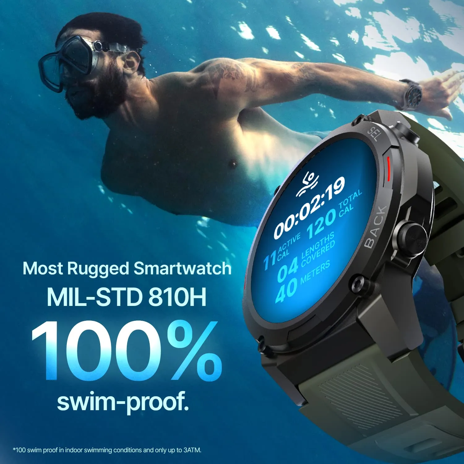 CrossBeats Armour 1.43" Super AMOLED Swimproof Always ON Bluetooth Calling Rugged Outdoor Military Standard Certified, 125  Sports Modes, 15 Day Battery Life Smartwatch for Men (Green)