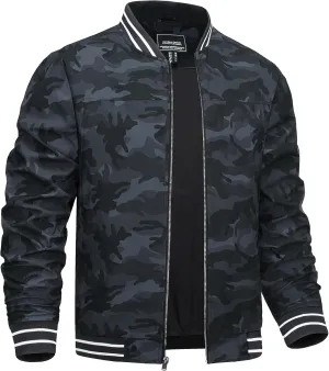 CRYSULLY Men's Bomber Jacket Fall Lightweight Casual Windbreaker Full Zip Coats Jackets