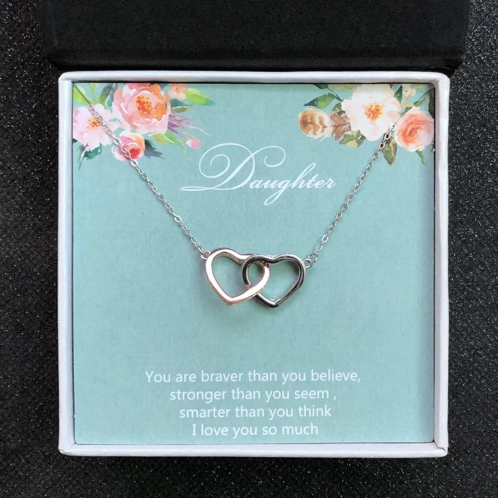 Daughter Greeting Card Sterling Silver Hearts Necklace Girls