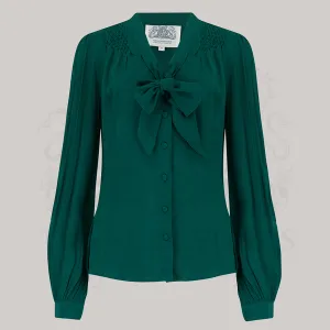 Eva Pussy Bow Blouse in Hampton Green
