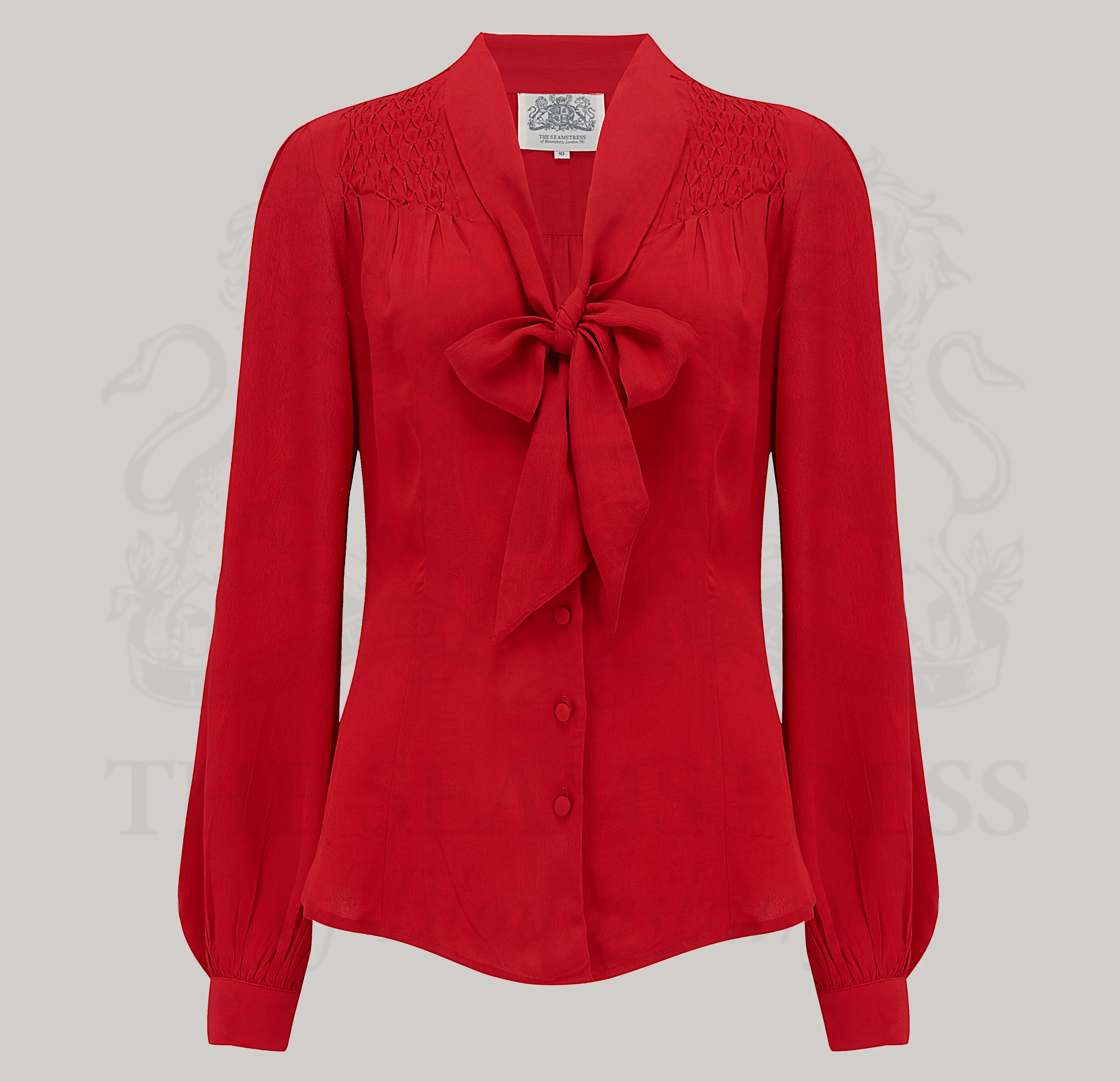 Eva Pussy Bow Blouse in Lipstick Red
