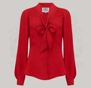 Eva Pussy Bow Blouse in Lipstick Red