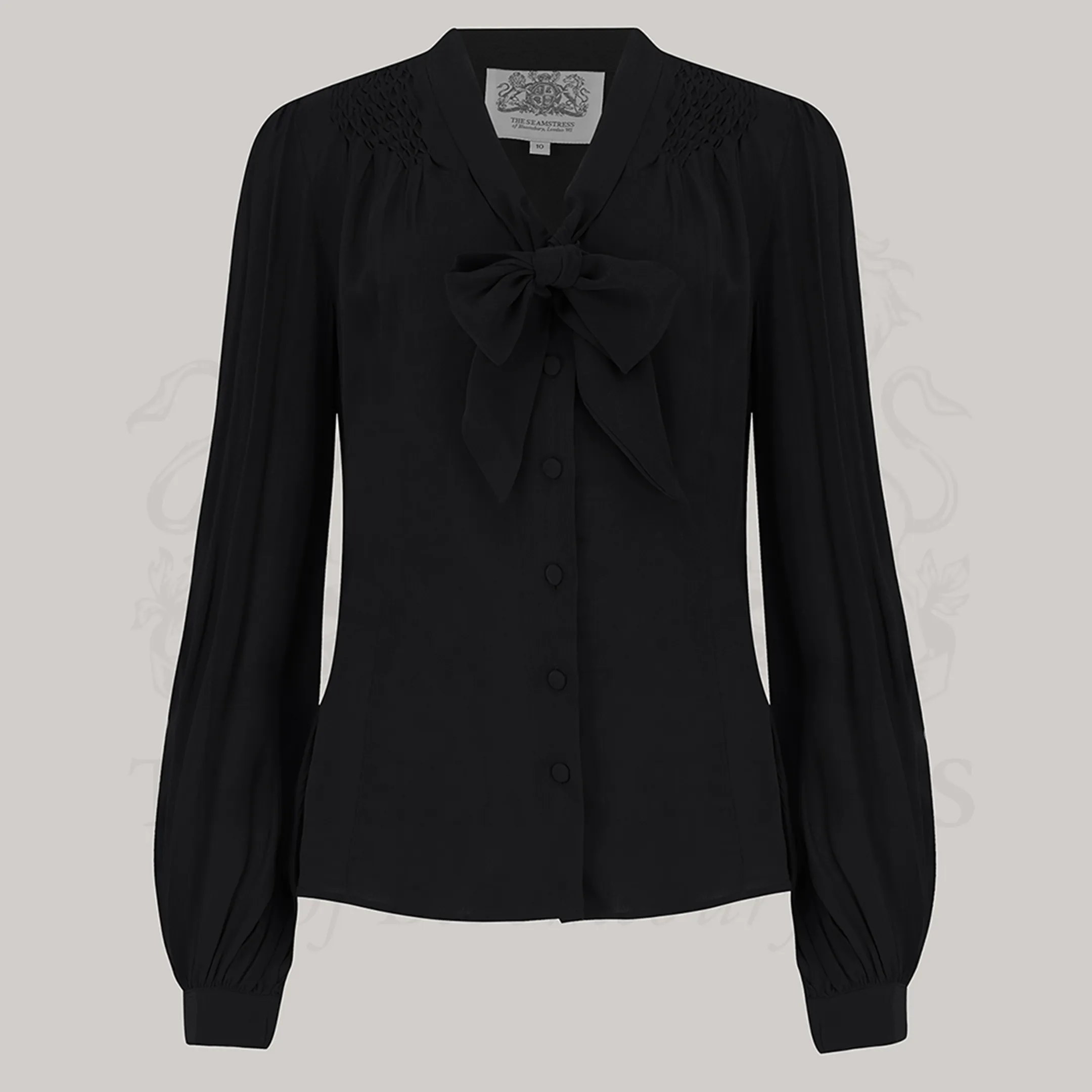 Eva Pussy Bow Blouse in Liquorice Black