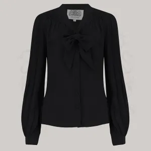 Eva Pussy Bow Blouse in Liquorice Black