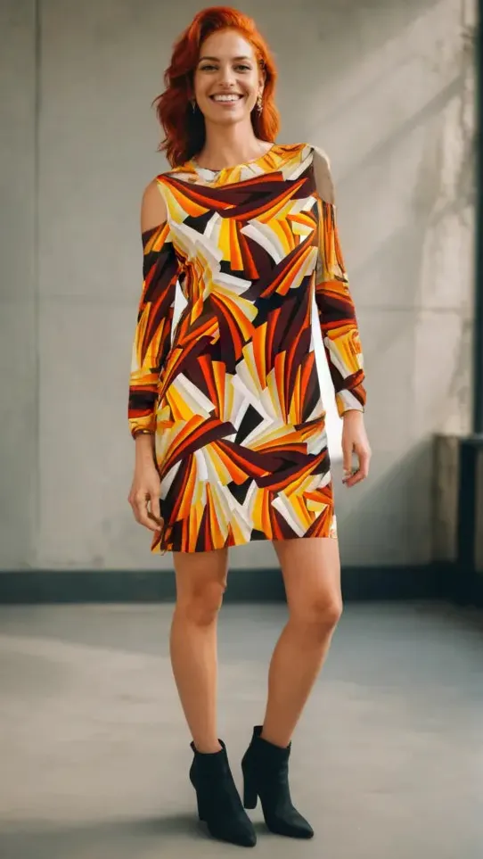 Geometric Print Cold Shoulder Resort Dress