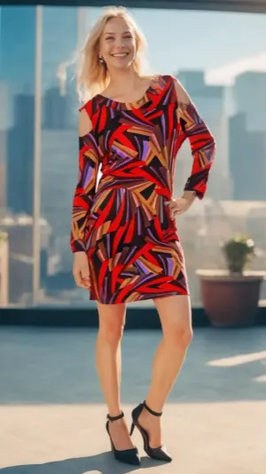 Geometric Print Cold Shoulder Resort Dress