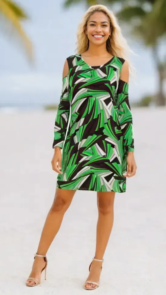 Geometric Print Cold Shoulder Resort Dress
