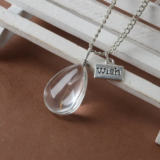 Glass bottle necklace Natural dandelion seed in glass long necklace Make A Wish Glass Bead Orb silver plated Necklace jewelry