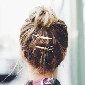 Hair Pin Gold color Scissors Shears Clip For Hair Tiara Barrettes Headdress Vintage Simple Head Jewelry  Valentine's Day gift