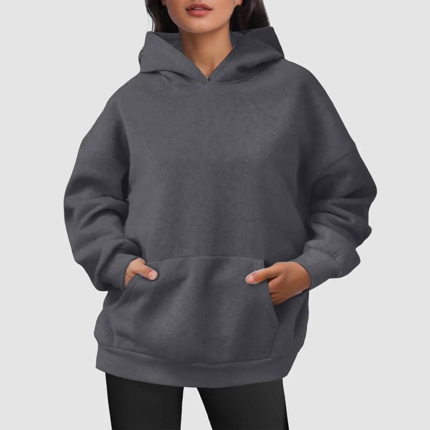 JiXiang Hoodies for Women Oversized Pullover Artificial Long Sleeve Short Velvet Sweaters Sweatshirts Clothes with Pockets