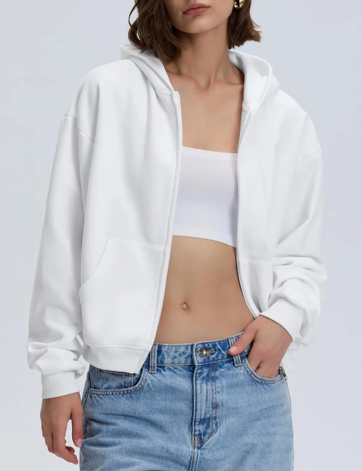 kayamiya Women's Zip Up Hoodie Cropped Long Sleeve Fleece Sweatshirts Casual Jackets With Pockets