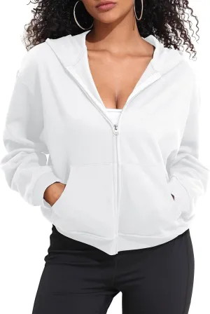 kayamiya Women's Zip Up Hoodie Cropped Long Sleeve Fleece Sweatshirts Casual Jackets With Pockets