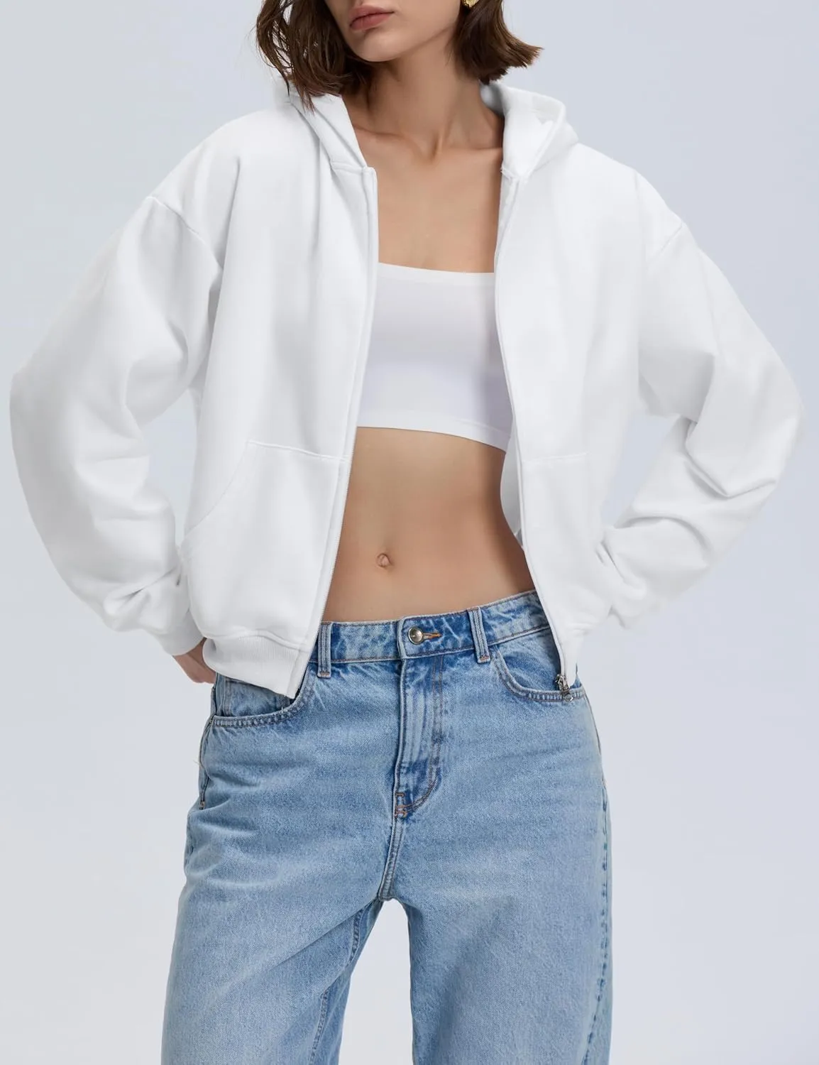 kayamiya Women's Zip Up Hoodie Cropped Long Sleeve Fleece Sweatshirts Casual Jackets With Pockets