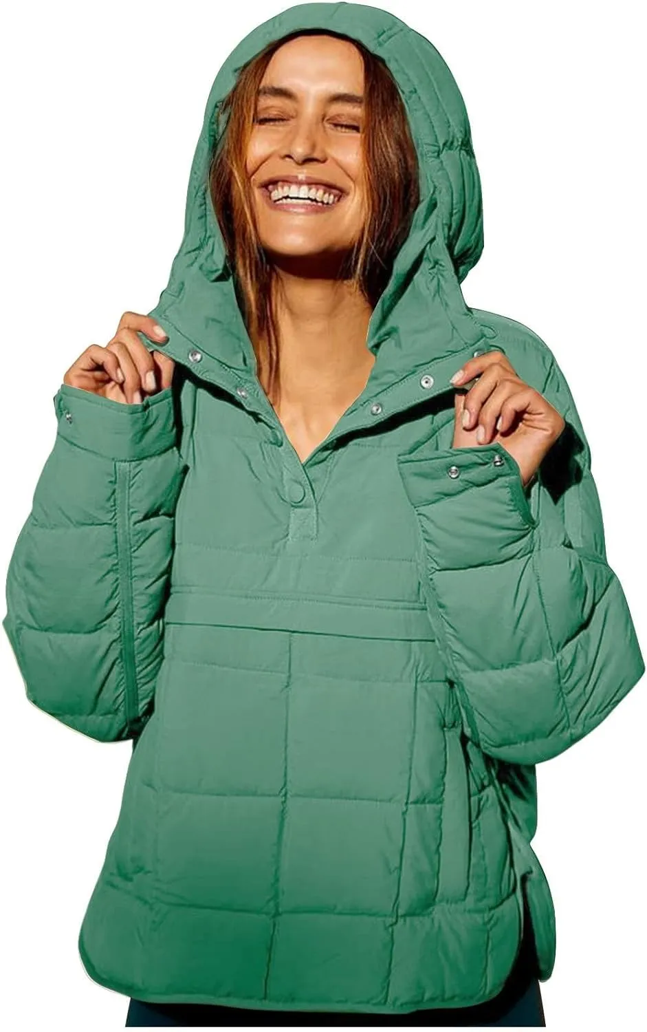 Kubbon Womens Oversized Hooded Puffer Jacket Quilted Lightweight Soft Comfy Padded Hoodies Coat Long Sleeve Warm Winter Coat