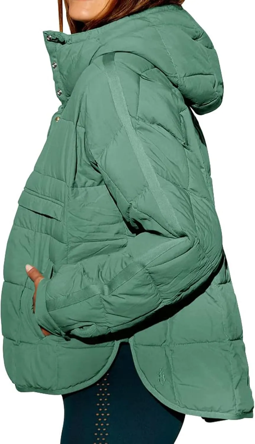 Kubbon Womens Oversized Hooded Puffer Jacket Quilted Lightweight Soft Comfy Padded Hoodies Coat Long Sleeve Warm Winter Coat