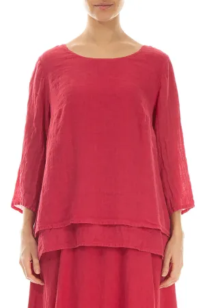 Layered Raspberry Gauze Linen Blouse