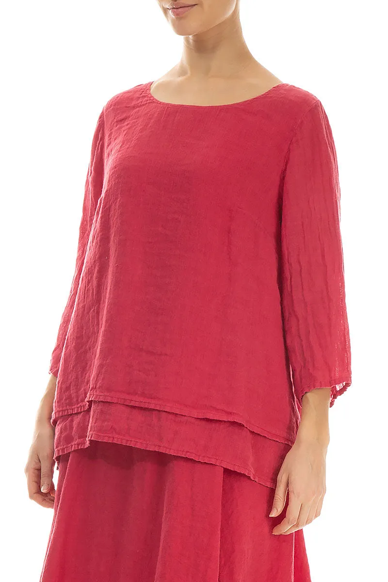 Layered Raspberry Gauze Linen Blouse