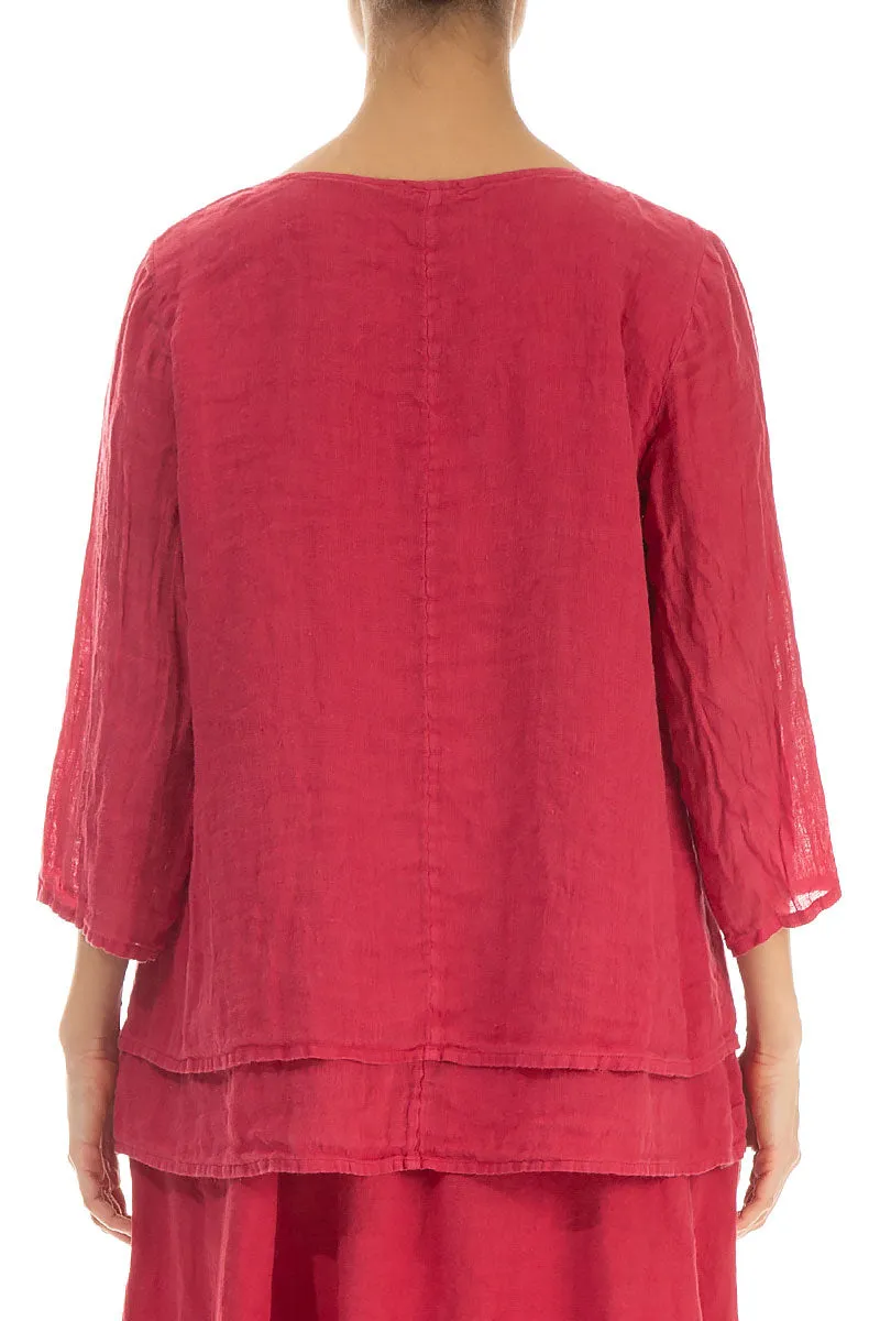 Layered Raspberry Gauze Linen Blouse