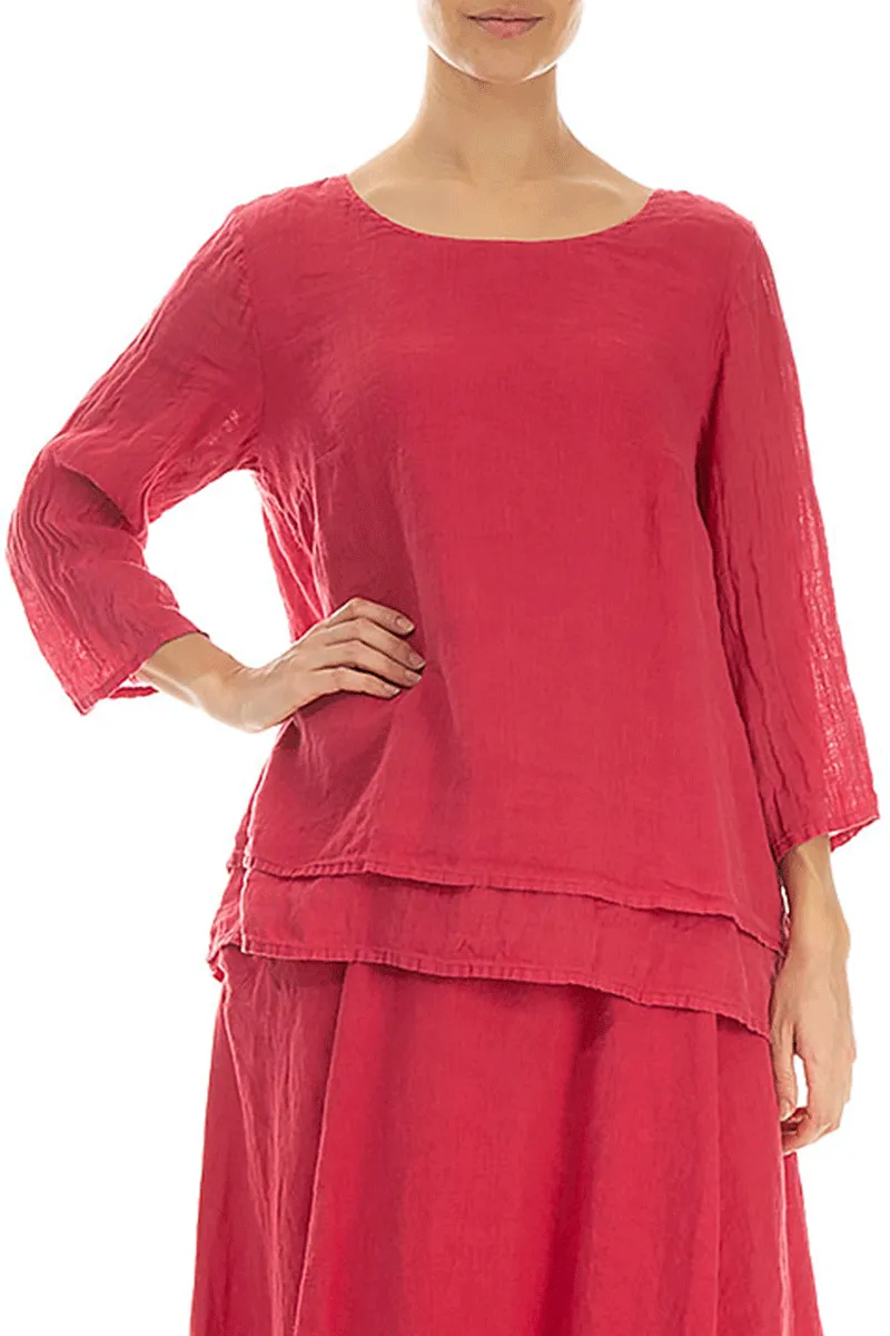 Layered Raspberry Gauze Linen Blouse