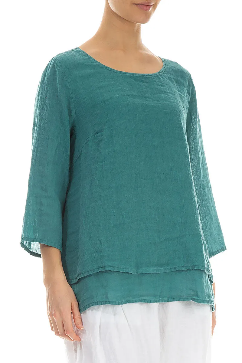 Layered Turquoise Gauze Linen Blouse