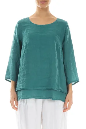 Layered Turquoise Gauze Linen Blouse