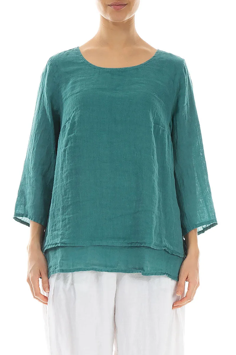 Layered Turquoise Gauze Linen Blouse