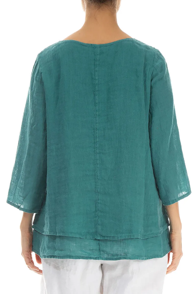 Layered Turquoise Gauze Linen Blouse