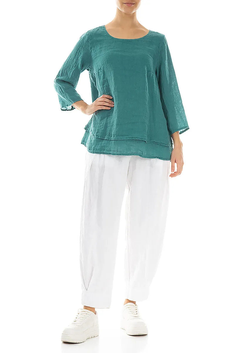 Layered Turquoise Gauze Linen Blouse