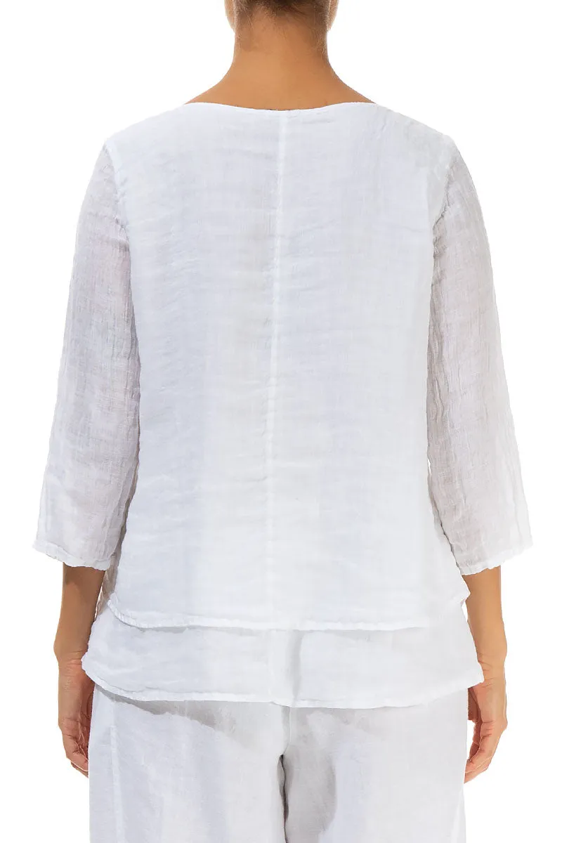 Layered White Gauze Linen Blouse