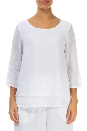 Layered White Gauze Linen Blouse