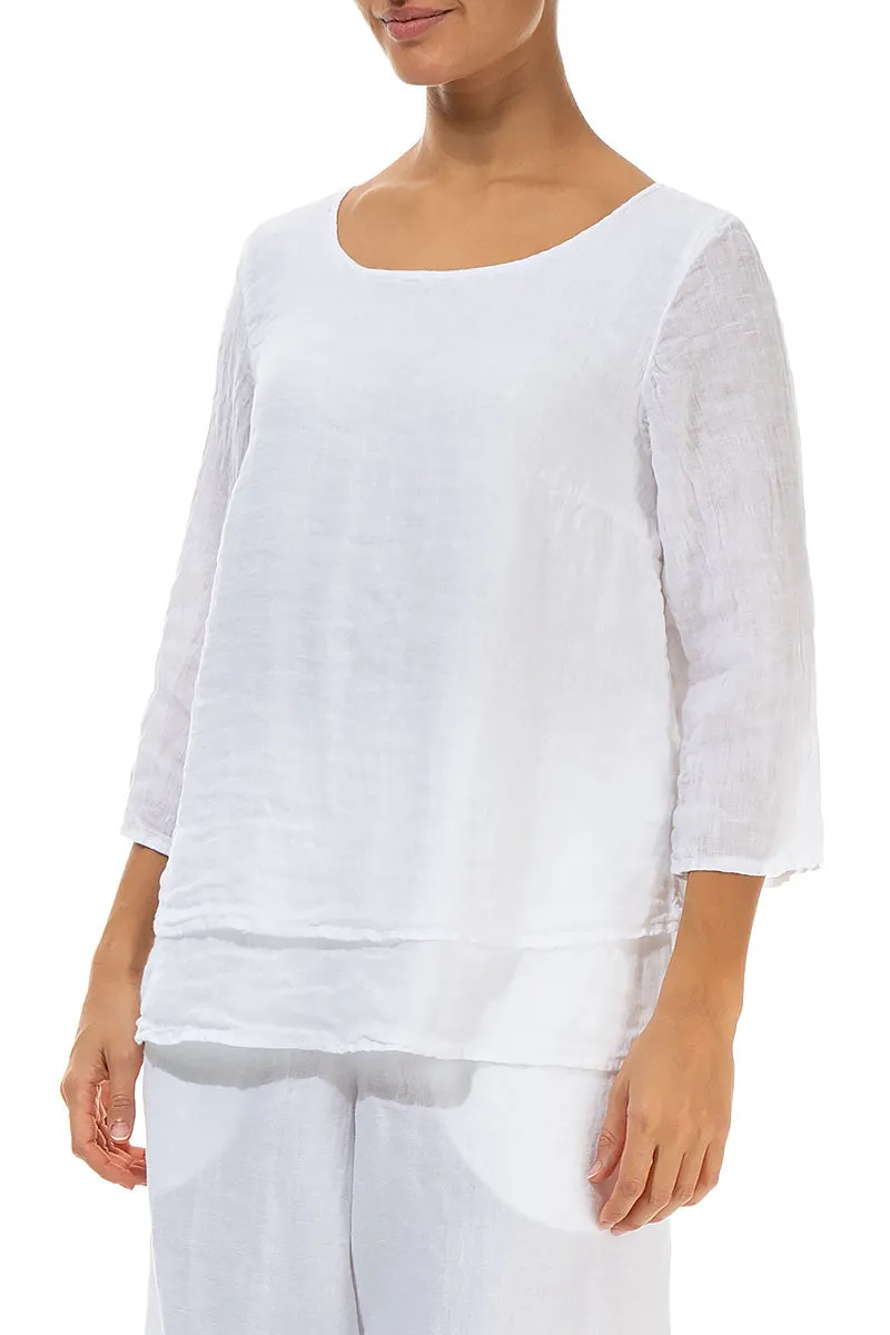 Layered White Gauze Linen Blouse