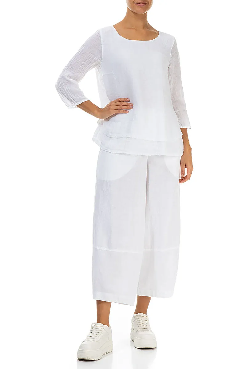 Layered White Gauze Linen Blouse