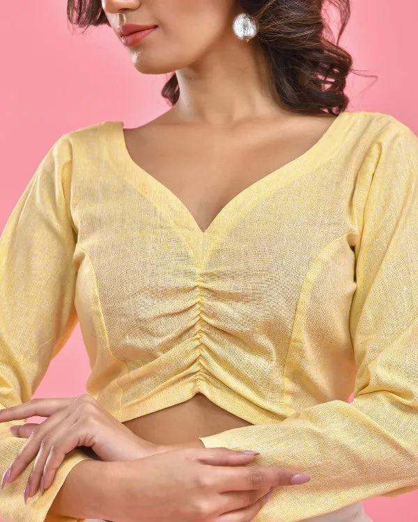 Lemon Yellow Crop Top Blouse