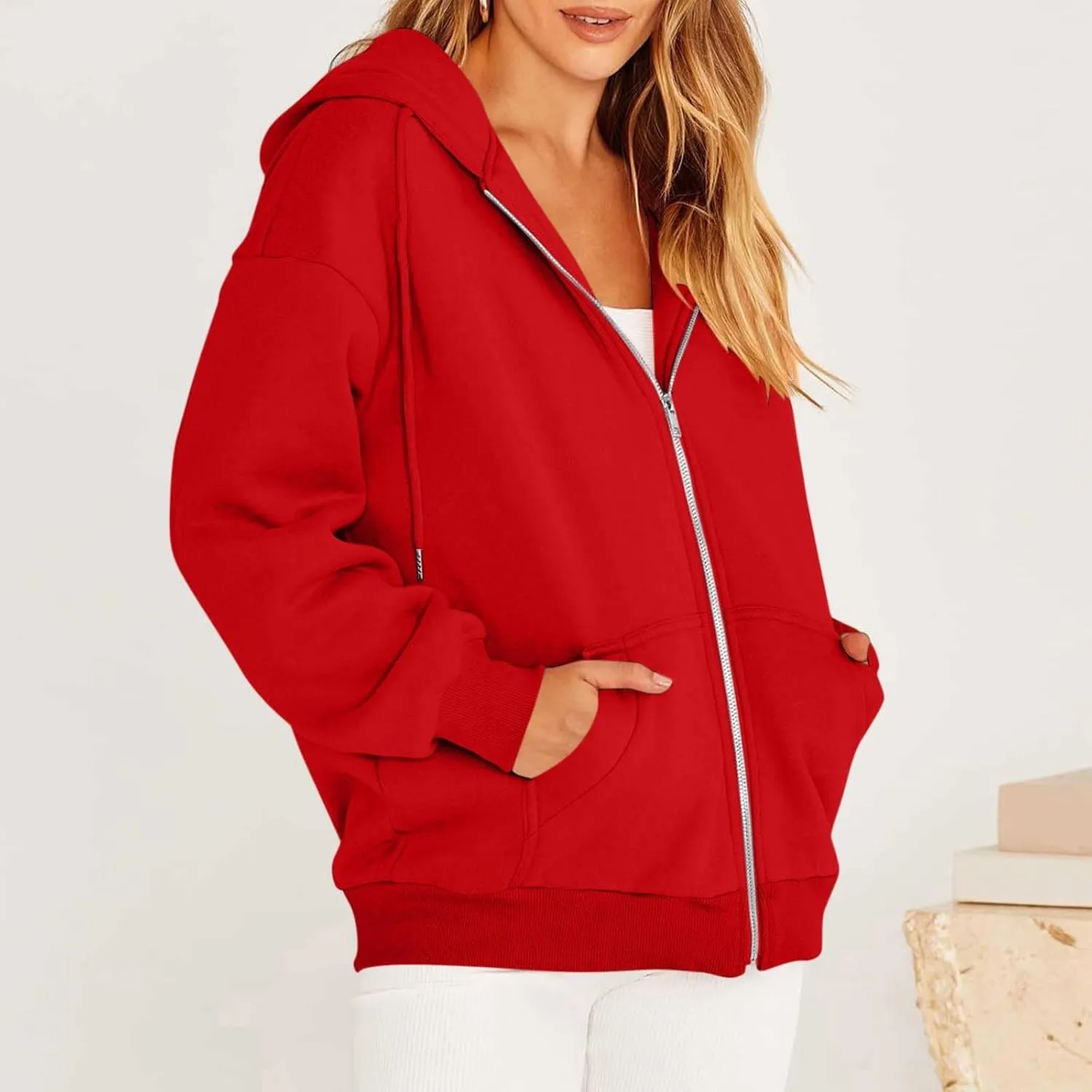 Lightweight Hoodies for Plus Size Women Zip Up 3x Long Sleeve Sweatshirt Jackets Loose Casual Tops with Pockets