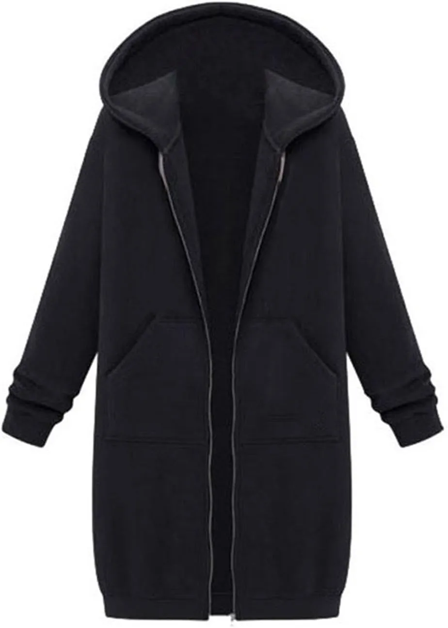 Long Hoodies for Women Zip Up Cotton Plus Size Oversized Hoodie Teen Girls Fleece Fall Sweat Jacket