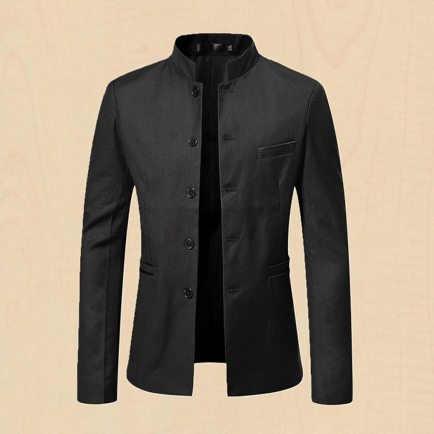 Men's Chinese Tunic Suits Mandarin Collar Formal Suit Jacket Solid Slim Fit Front Button Blazer Traditional Uniform