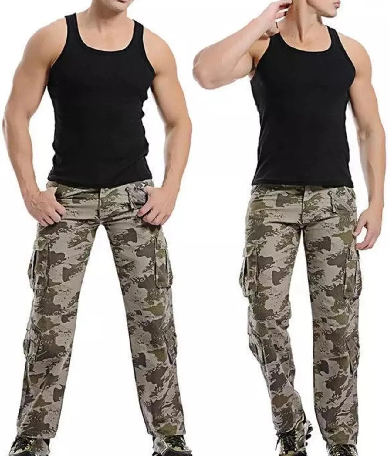 Mens Harem Pants 2024 Fashion Breathable Classic-Fit Cargo Pants Camous Printed Outdoor Sports Workout Jogger Pants