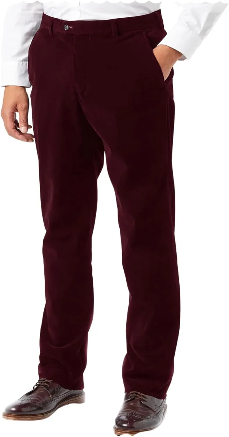 Men's Velvet Suit Trousers Classic Fit Flat Front Casual Pants