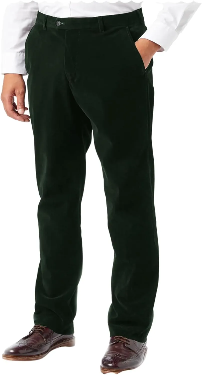 Men's Velvet Suit Trousers Classic Fit Flat Front Casual Pants