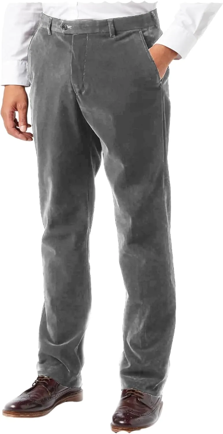 Men's Velvet Suit Trousers Classic Fit Flat Front Casual Pants