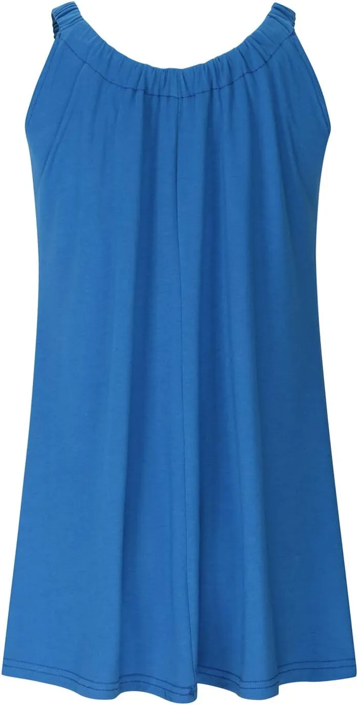 NaRHbrg Summer Dresses for Women 2025 Casual Pleated Tank Sundress Loose Beach Vacation Crew Neck Sleeveless Mini Dress