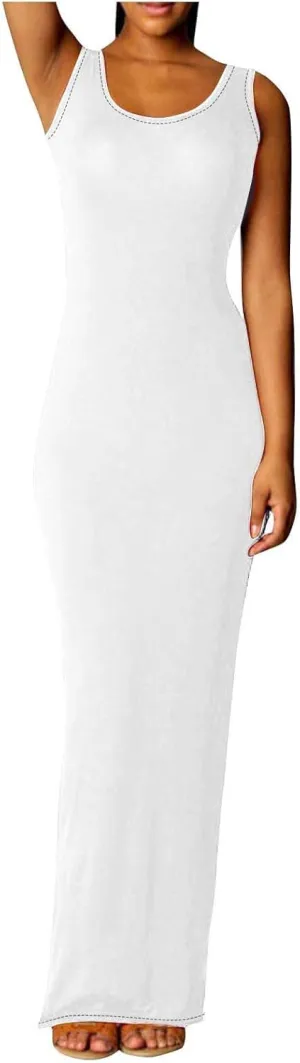 NaRHbrg Women's Sleeveless Maxi Dress Summer Casual Bodycon Tank Dress Stretchy Slim Fit Long Dresses for Party Evening Beach