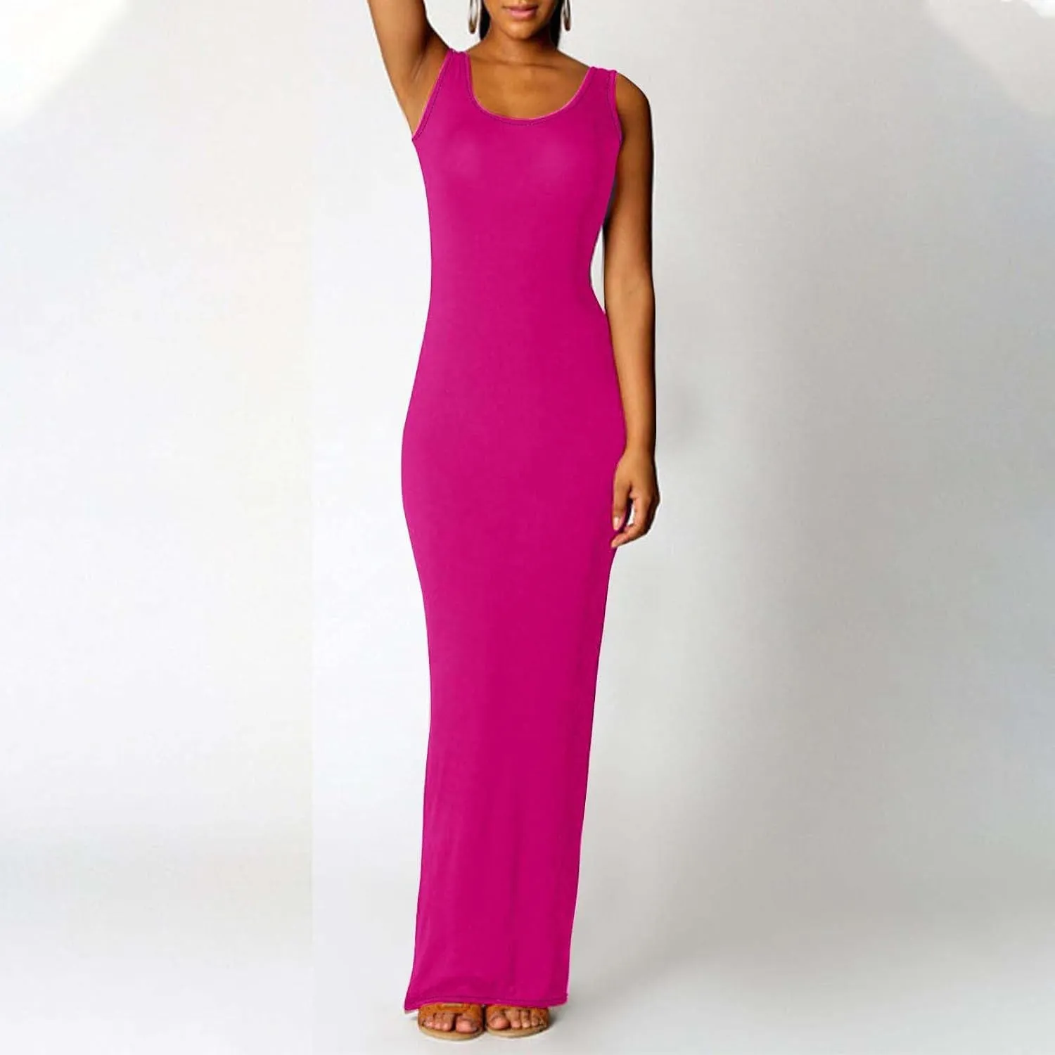 NaRHbrg Women's Sleeveless Maxi Dress Summer Casual Bodycon Tank Dress Stretchy Slim Fit Long Dresses for Party Evening Beach