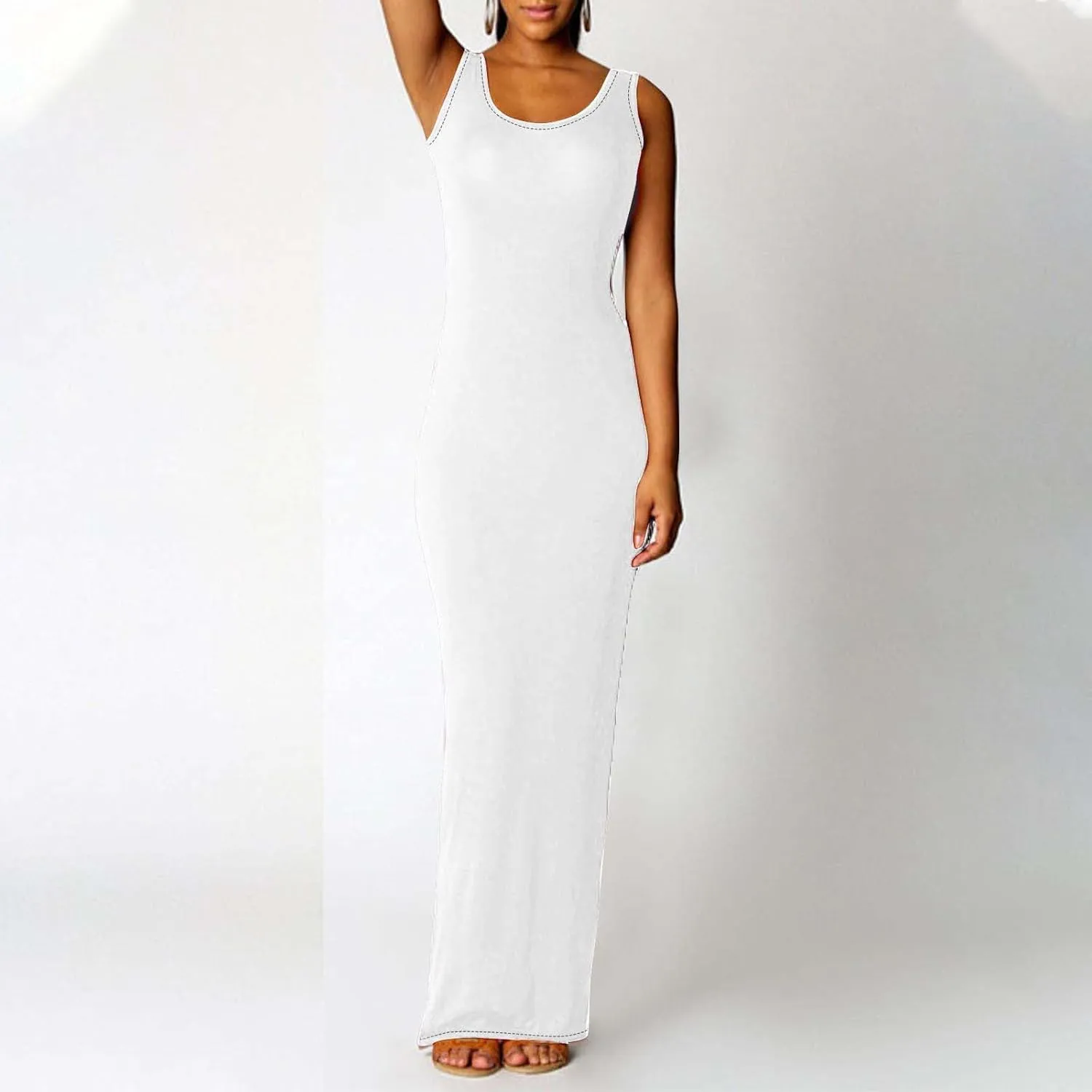 NaRHbrg Women's Sleeveless Maxi Dress Summer Casual Bodycon Tank Dress Stretchy Slim Fit Long Dresses for Party Evening Beach