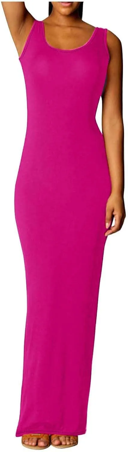 NaRHbrg Women's Sleeveless Maxi Dress Summer Casual Bodycon Tank Dress Stretchy Slim Fit Long Dresses for Party Evening Beach