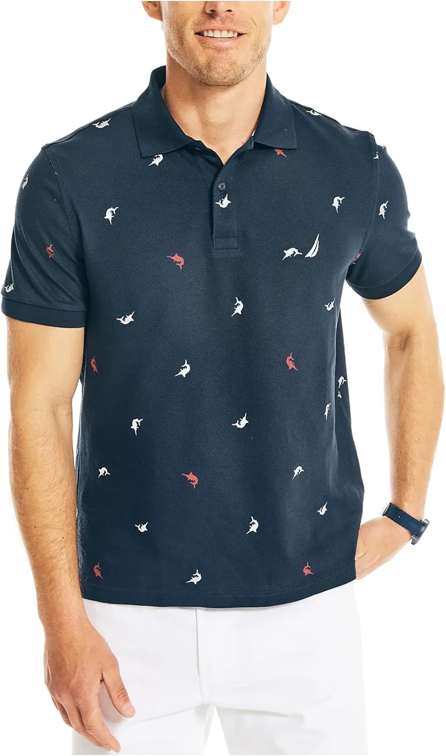 Nautica Men's Classic Fit Printed Deck Polo